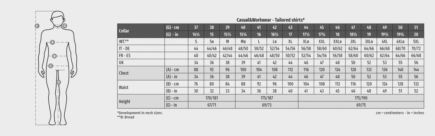 PAYPER Hemd Romae, Unisex - Größentabelle / Sizechart