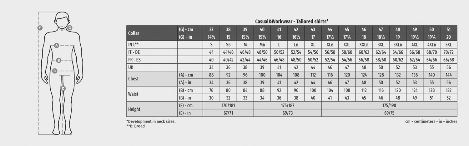 PAYPER Hemd Taurinorum, Unisex - Größentabelle / Sizechart