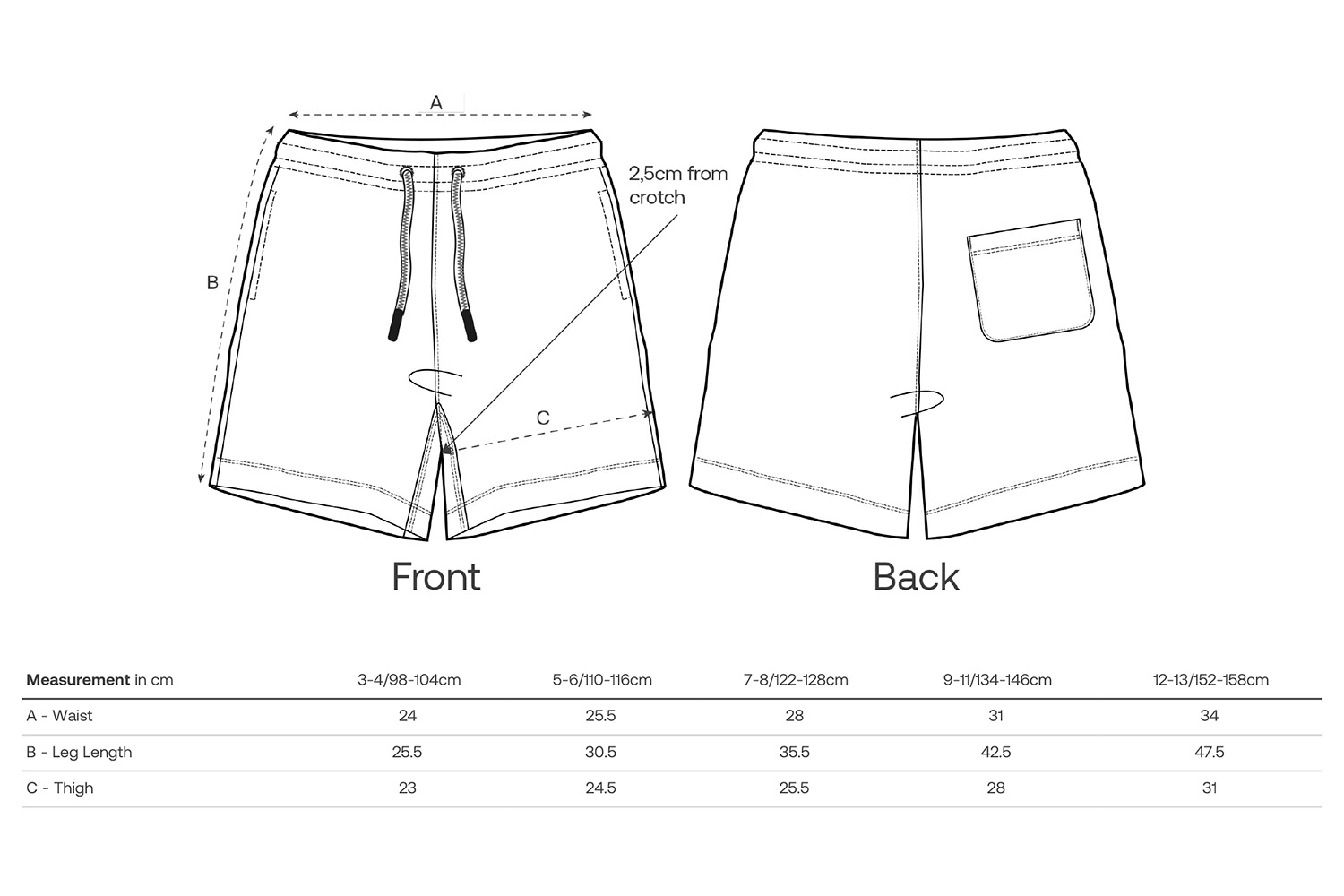 Stanley/Stella Kinder-Joggingshort Mini Bolter - Größentabelle / Sizechart